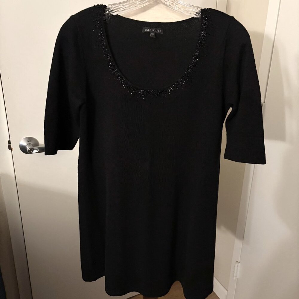 Eileen Fisher - Black Wool Beaded Sweater Tunic